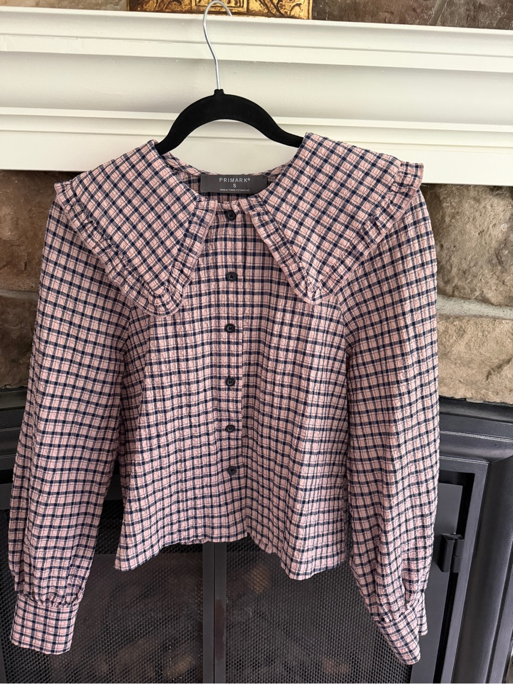 Primark Blush Pink and Navy Checked Button Blouse